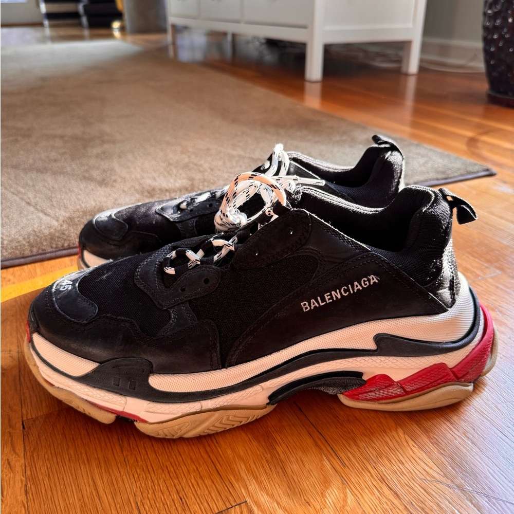 Balenciaga Black and White Sneakers with Red Accents